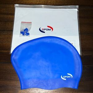 Opom Blue Silicone Long Hair Swimming Cap